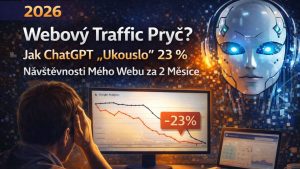 Infografika v češtině s názvem 'Krok za krokem: Jak na LLMO Optimalizaci'. Ukazuje sedm kroků pro optimalizaci pro velké jazykové modely (LLMO), včetně přemýšlení v odpovědích, strukturování obsahu jako rozhovor, přidávání faktické přesnosti a citovatelnosti, odpovídání na následné otázky a testování. V pravém horním rohu je zobrazený růst návštěvnosti z AI o 67% za 3 měsíce