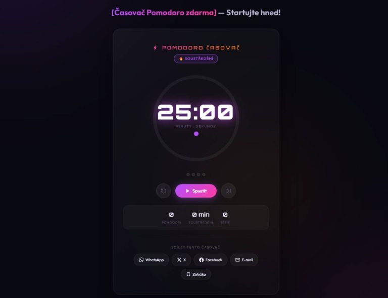 POMODORO Časovač online zdarma | Dopaminový 25/5 timer
