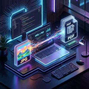 Ilustrace procesu převodu formátu JPG do PDF v moderním online nástroji