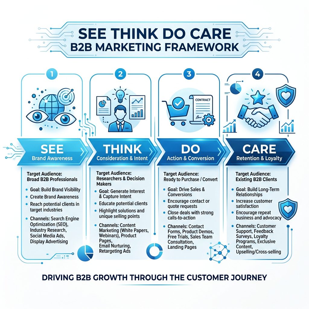 Marketing pro firmy: 7 ověřených strategií, které nastartují vaše prodeje 3 Ukázka B2B marketingové strategie a využití modelu See Think Do Care