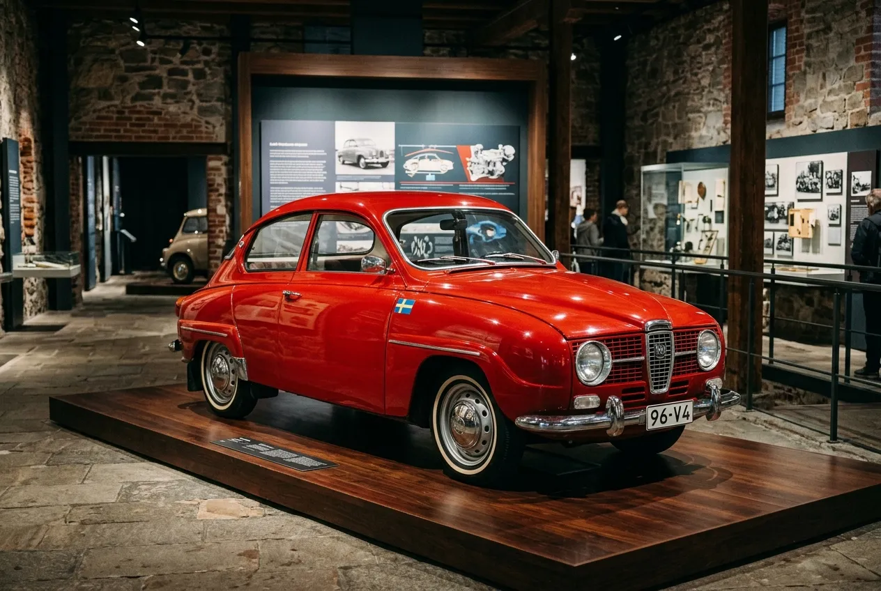 Švédská auta: Fascinující příběh severské bezpečnosti a spolehlivosti 6 Historický model švédské automobilky Saab zachycený v muzeu